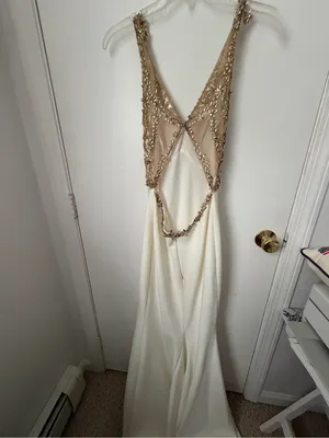 Faviana Ivory Gown with Gold Beaded Bodice thumbnail 5