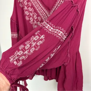 American Eagle Embroidered Boho Top Sz XL Pink Balloon Sleeves thumbnail 11