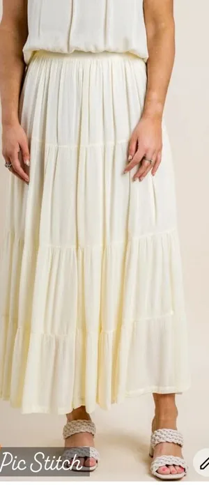 Z Supply Nicola Crinkled Gauze Tiered Maxi Skirt Pale Yellow thumbnail 1