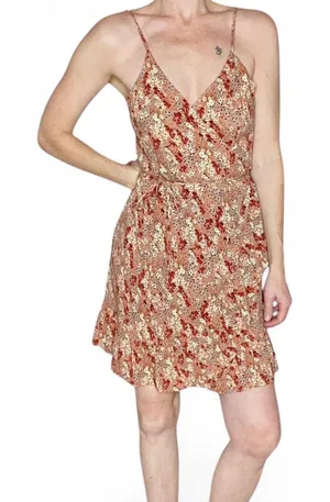 Free People Intimately Orange Red Ditzy Floral Mini Wrap Dress thumbnail 1