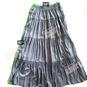 Tahari Tiered Maxi Skirt Metallic Silver Elastic Waist Y3K‎ Boho Chic Clean Girl thumbnail 8