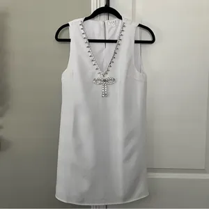 White TCEC Rhinestone Bow Mini Dress thumbnail 3