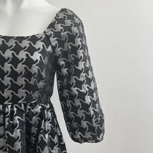 NEW Anthropologie Balloon Sleeves Dress XSMALL DAMASK houndstooth Silver Black thumbnail 4