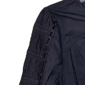 J. Crew Blouse Top Size Small Black‎ With Lace Sleeves Cotton Stretch Blend thumbnail 6