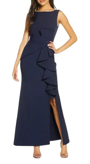 Eliza J Ruffle Front‎ 2 Navy Blue Gown thumbnail 1