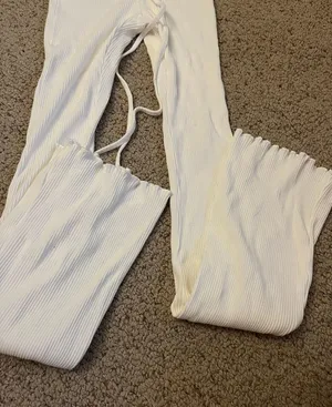 SheIn White flare leggings criss cross thumbnail 1
