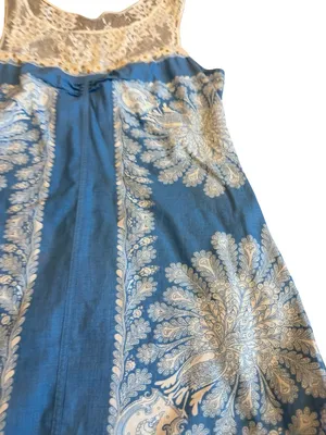 Free People Blue Ivory Paisley Lace Yoke Shift Dress Boho Mini Size 4 Women's thumbnail 4