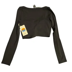 Vuori Long Sleeve Ruched Bra Black Crop Top Soft Stretch Workout Gym Top Small thumbnail 3