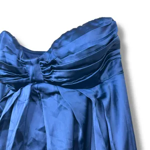 Lulus NWT Memorable Entrance Dark Blue Strapless Satin Pleated Maxi Gown Dress thumbnail 6