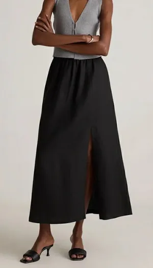 NWOT Quince 100% European Linen Black Side Slit Maxi Skirt Sz L thumbnail 1