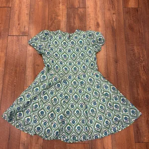 Boden Green/Blue Medallion Pattern Dress Size 14 Short Sleeve Knee Length Cotton thumbnail 6