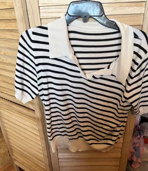 Striped Short-Sleeve Polo Top from Dazy XL thumbnail 1
