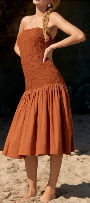 Anthropologie Celandine Strapless Popcorn Midi Dress, Size S/M thumbnail 1
