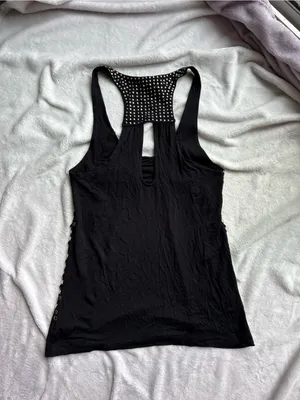 BeBe Black Studded Sequin embellished Racerback Tank Top with Sequin Panel thumbnail 3