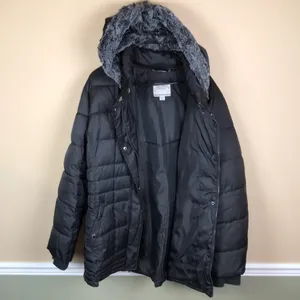 Nautica Women’s Black Puffer Faux Fur Hood Zipper Button-Up Fall Winter Jacket thumbnail 8