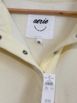 NWT Aerie Oh Snap! Sweatshirt Cozy Yellow Size Large NEW Oversized Sweater thumbnail 4