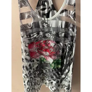 Vtg Y2K Papaya Sheer Striped Rhinestone Floral Animal Print Graphic Tank Sz S thumbnail 3