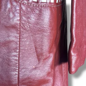 Vintage 70s Burgundy Leather Longline Trench Coat White Whipstitch Western Ranch thumbnail 4