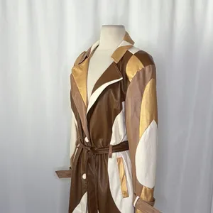 COLIN LOCASCIO Francine Patchwork Trench Coat Vegan Leather Belted Retro Small thumbnail 8