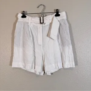 Rachel Zoe White Linen Blend High Rise Dressy Shorts Womens 6 Preppy Belted thumbnail 12