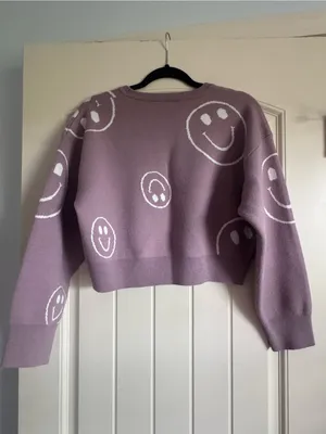 Altar'd State Lavender Smiley Motif Cropped Sweater thumbnail 2