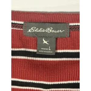 Eddie Bauer Rust/Black/Cream Striped Long Sleeve V-neck Shirt thumbnail 4