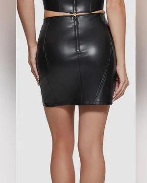 NWT GUESS Zue Pu Leather Mini Skirt - Black - S thumbnail 3