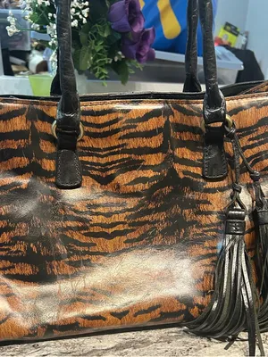 Patricia Nash Primrose Satchel in a tiger print leather. thumbnail 1