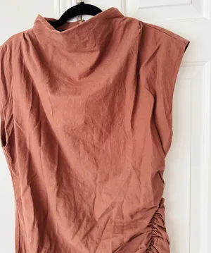 Anthropologie The Maya Ruched Cowl-Neck Linen Blend Mini Dress, Size XL thumbnail 7