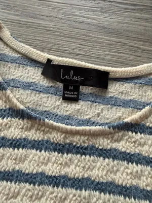 Lulus Blue & Cream Striped Short Sleeve Knit Tee size M thumbnail 2