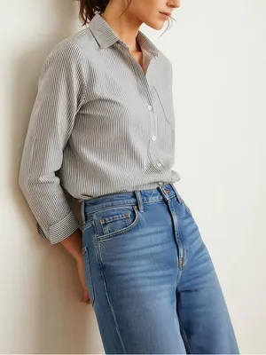 SÉZANE Tomboy Stripe Shirt, Ecru/Blue, FR36/US4 thumbnail 3