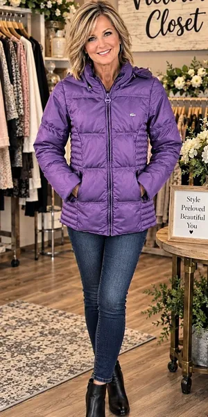 Lacoste Purple Puffer Jacket Ladies Size 36 (US Small) Like New thumbnail 1
