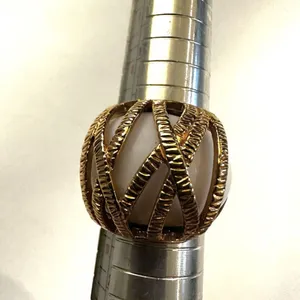 Deco large gold tone and white cocktail ring thumbnail 6
