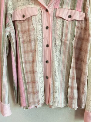 POL Patchwork Plaid LaceRelaxed Hooded Shirt Jacket Size Small thumbnail 6
