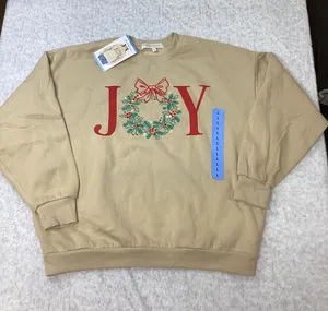 State of Mine Womens Joy Christmas Wreath Graphic Sweatshirt Tan Beige Large NWT thumbnail 1