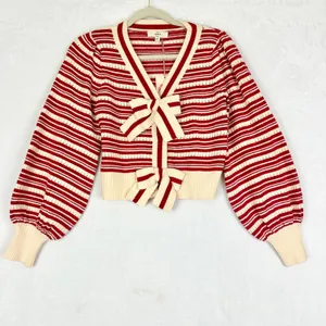 Entro Bow Sweater Top Size Small NWT Stripe Pointelle Knit Whimsical Feminine thumbnail 5