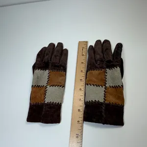 Vintage Faux Suede Gloves Orvis Womens One Size Patchwork Brown Boho Western thumbnail 8