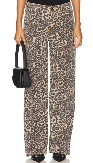 Lioness Top Model wide leg Jean Leopard brown sz M new NWT thumbnail 1