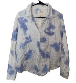 Billabong Blue And White Tye Die Long Sleeve Button Up Shirt Size Large thumbnail 1