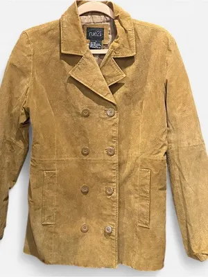 Vintage Y2K Rue21 Genuine Suede Tan Double Breasted Jacket Medium Boho thumbnail 3