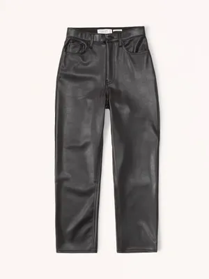 A&F Vegan Leather Ankle Straight Pants in Black thumbnail 6
