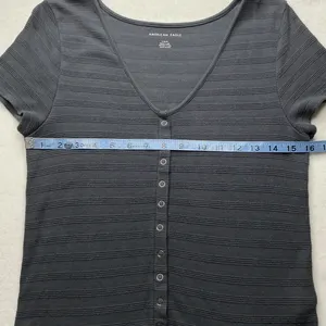 American Eagle Womens Large Dark Gray Ribbed Short Sleeve Button Front Top thumbnail 3