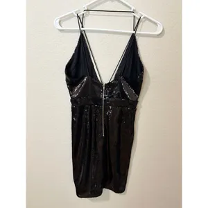 PrettyLittleThing Black Sequin Plunge Mini Dress Size 2 thumbnail 3