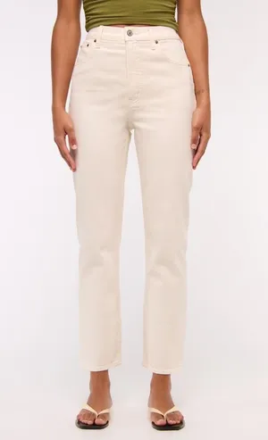 Abercrombie & Fitch Ultra High Rise Ankle Straight Jean in Cream thumbnail 2