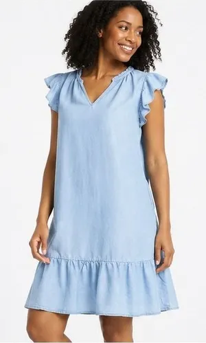Time and Tru Womens Dress Size M Light Blue Split Neck Flounce Hem Casual Ruffle thumbnail 1
