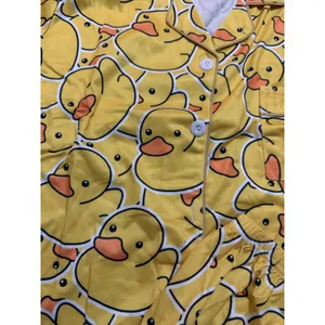 NIB- Yellow Rubber Duck Print Pajama Set Short Sleeve Button Down Shorts M thumbnail 3