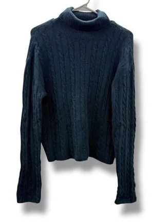 ATM Cable Knit Turtleneck Sweater Women's Small Navy Blue Pullover Cozy FLAWED‎ thumbnail 1