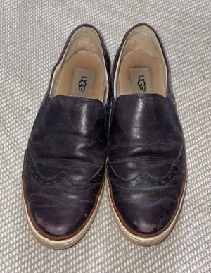 UGG Women's Hadria Navy Blue Leather Slip On Wingtip Loafer Shoes Sz 8 thumbnail 1