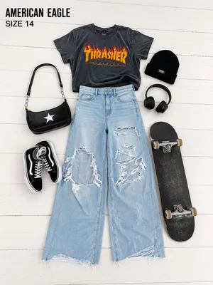 American Eagle Ripped Baggy Jeans Wide-Leg thumbnail 2