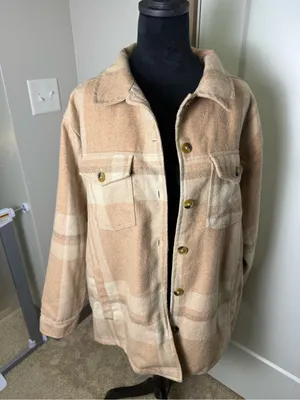 Cotton Rye Wool Blend Tan Brown Plaid Jacket Shacket Button Front Western L‎ Size L thumbnail 1